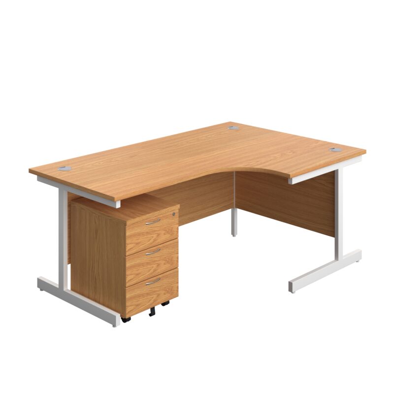 Single Upright Right Hand Radial Desk + Mobile 3 Drawer Pedestal | 1800 X 1200 | Nova Oak/White