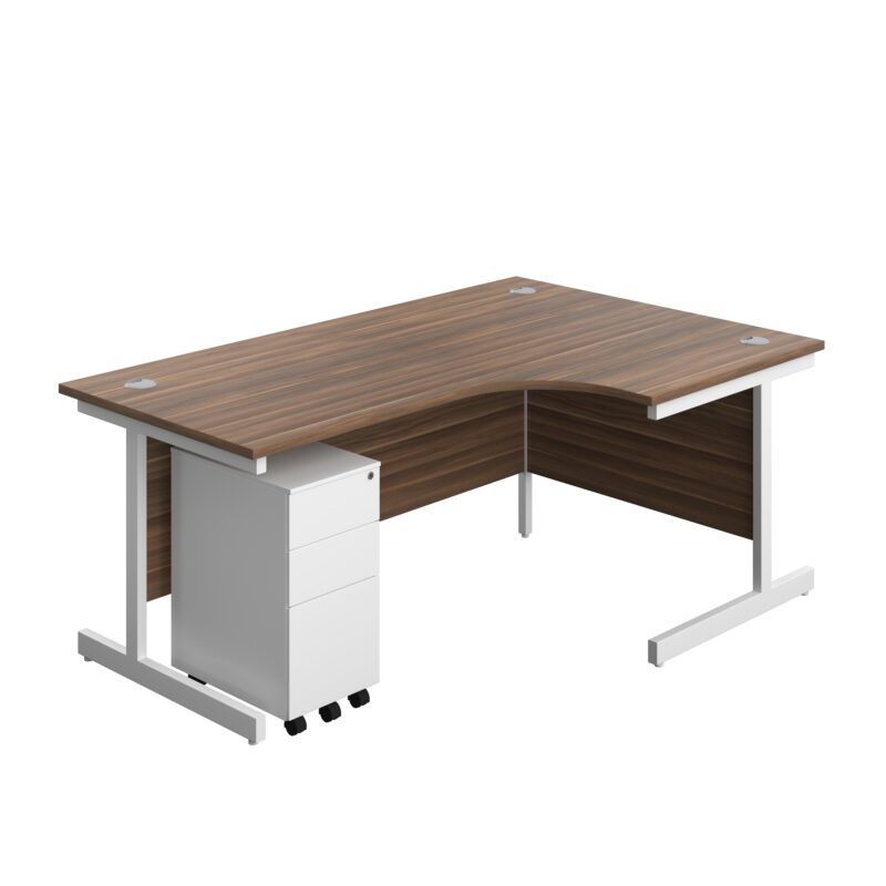 Single Upright Right Hand Radial Desk + Slimline Steel Pedestal 3 Drawers | 1800 X 1200 | Dark Walnut/White