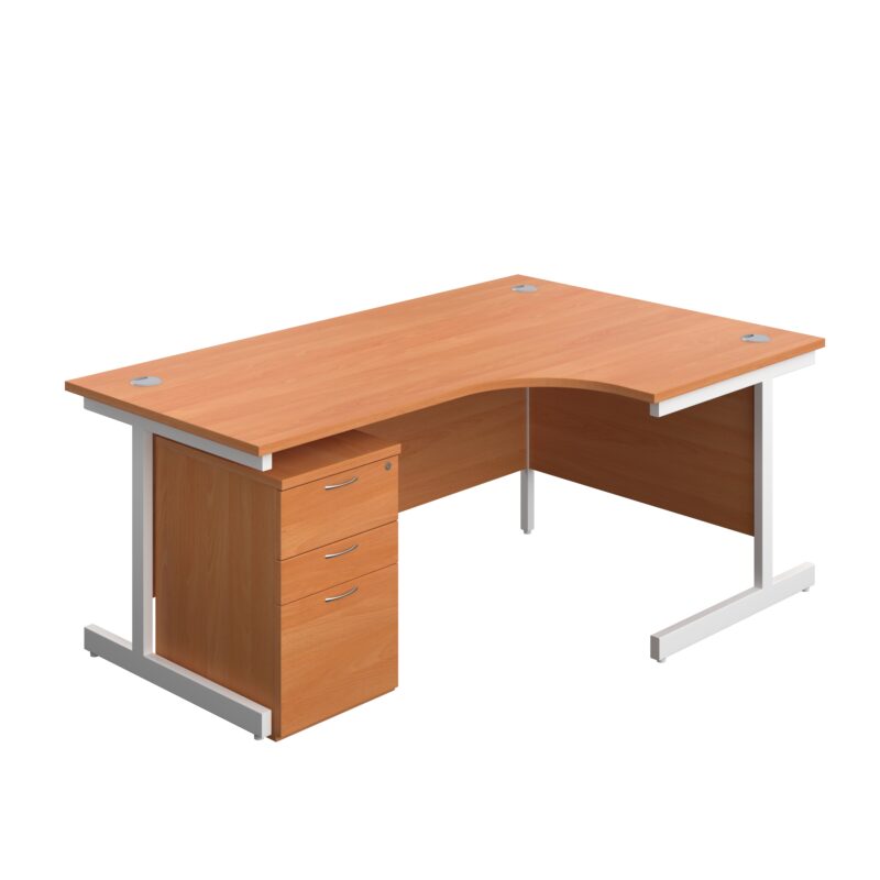 Single Upright Right Hand Radial Desk + High Mobile Pedestal 3 Drawer | 1800 X 1200 | Beech/White