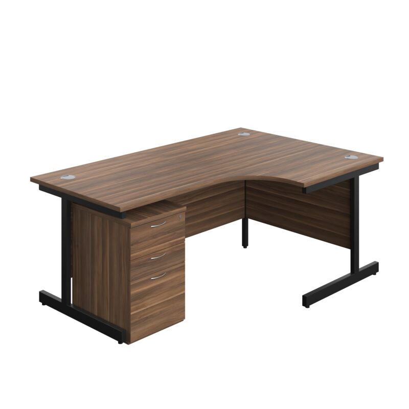 Single Upright Right Hand Radial Desk + High Mobile Pedestal 3 Drawer | 1800 X 1200 | Dark Walnut/Black