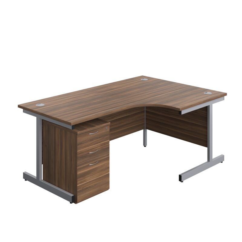 Single Upright Right Hand Radial Desk + High Mobile Pedestal 3 Drawer | 1800 X 1200 | Dark Walnut/Silver