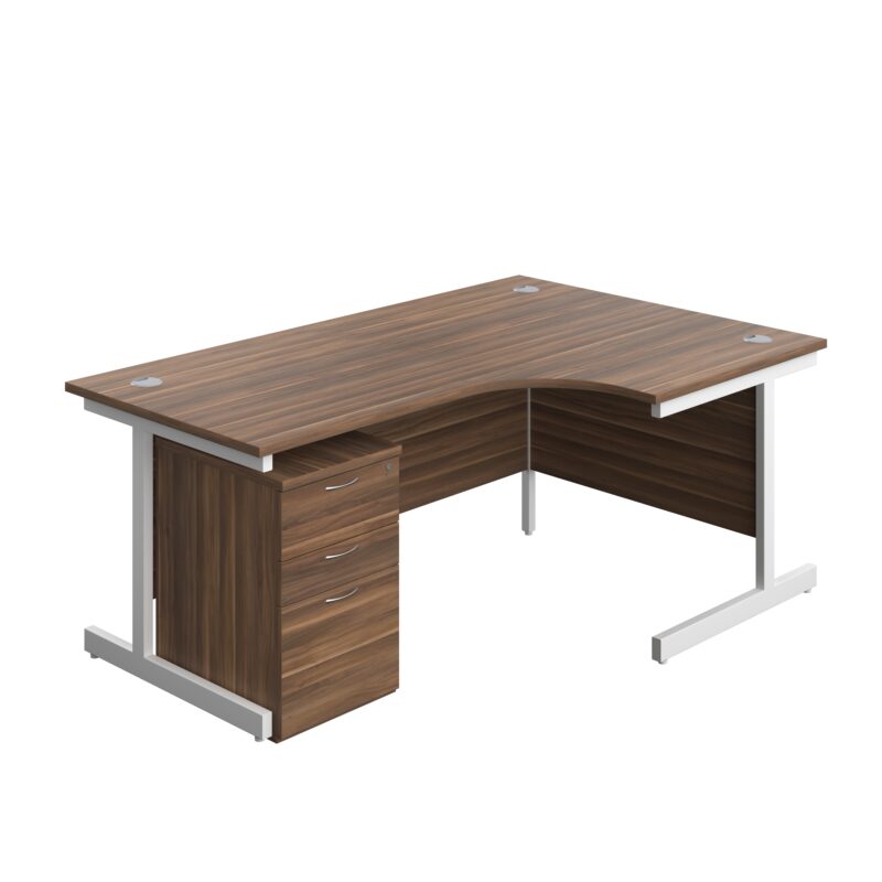 Single Upright Right Hand Radial Desk + High Mobile Pedestal 3 Drawer | 1800 X 1200 | Dark Walnut/White