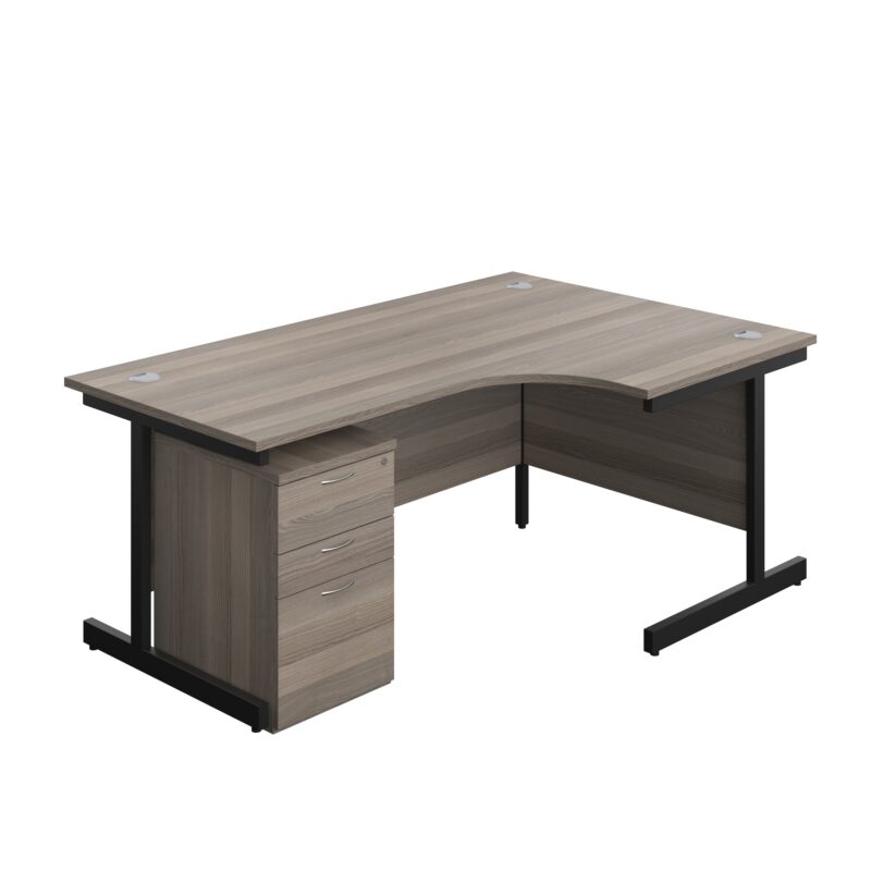 Single Upright Right Hand Radial Desk + High Mobile Pedestal 3 Drawer | 1800 X 1200 | Grey Oak/Black