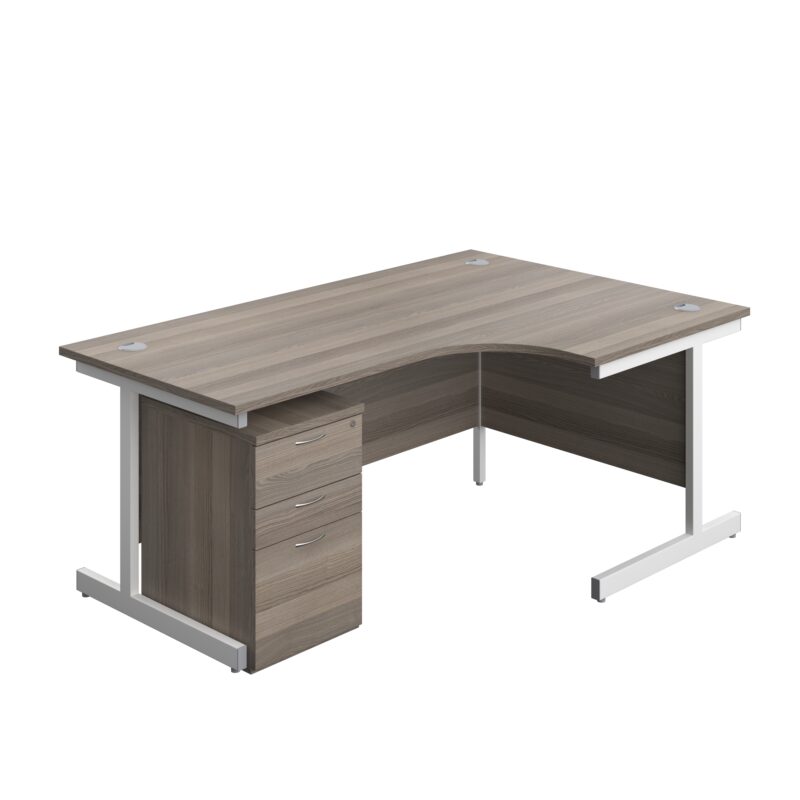 Single Upright Right Hand Radial Desk + High Mobile Pedestal 3 Drawer | 1800 X 1200 | Grey Oak/White