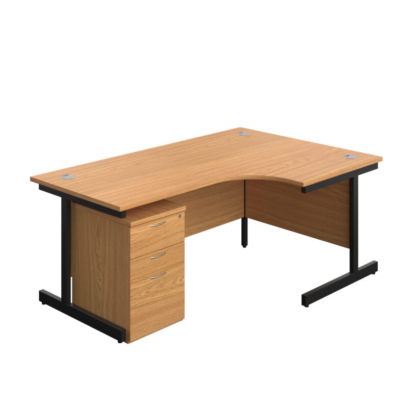 Single Upright Right Hand Radial Desk + High Mobile Pedestal 3 Drawer | 1800 X 1200 | Nova Oak/Black