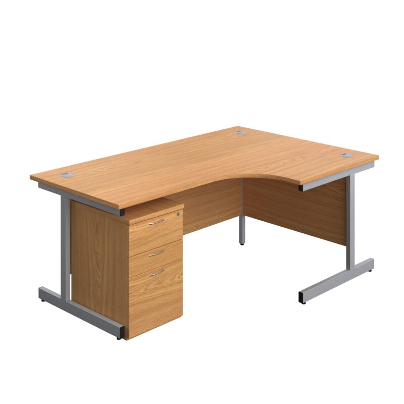 Single Upright Right Hand Radial Desk + High Mobile Pedestal 3 Drawer | 1800 X 1200 | Nova Oak/Silver