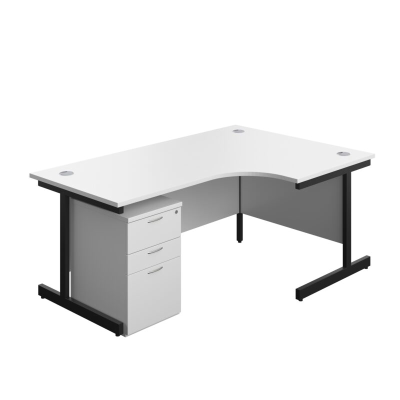 Single Upright Right Hand Radial Desk + High Mobile Pedestal 3 Drawer | 1800 X 1200 | White/Black