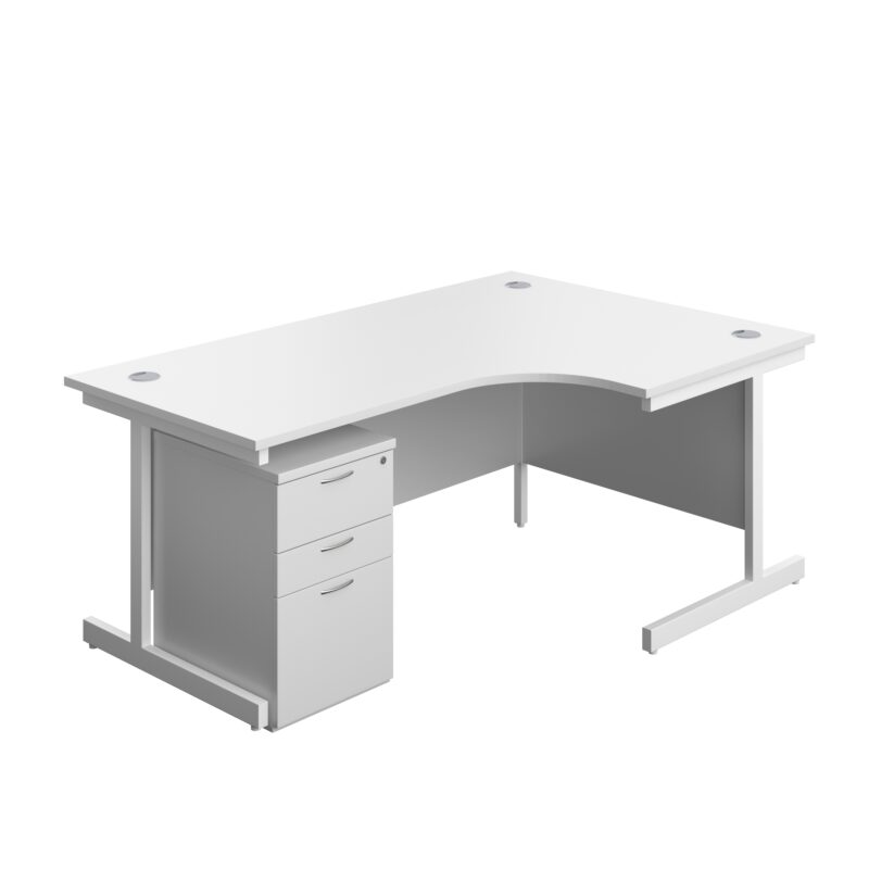 Single Upright Right Hand Radial Desk + High Mobile Pedestal 3 Drawer | 1800 X 1200 | White/White