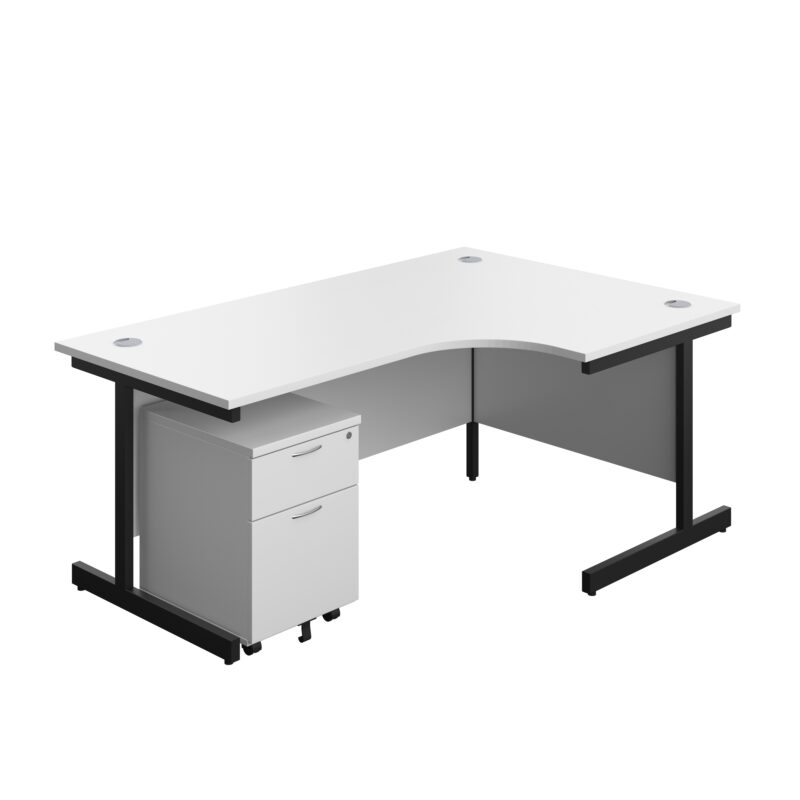 Single Upright Right Hand Radial Desk + Mobile 2 Drawer Pedestal | 1800 X 1200 | White/Black