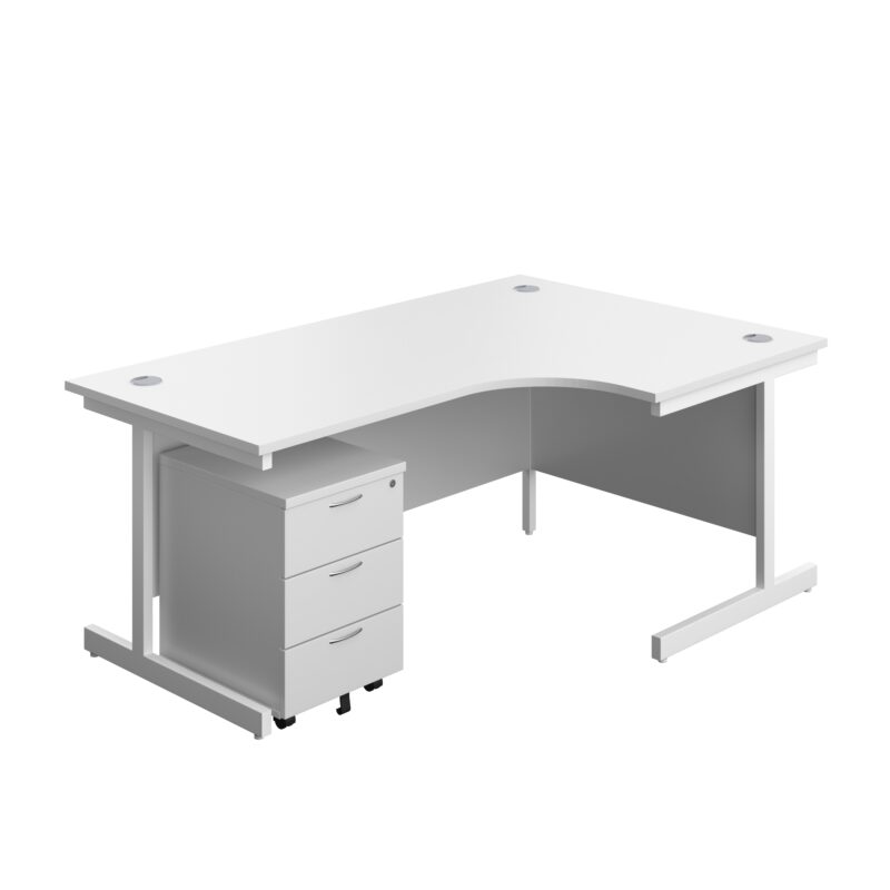 Single Upright Right Hand Radial Desk + Mobile 3 Drawer Pedestal | 1800 X 1200 | White/White