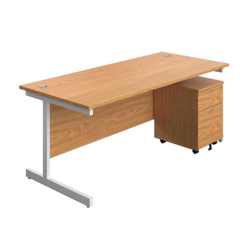 Single Upright Rectangular Desk + Mobile 2 Drawer Pedestal | 1800 X 800 | Nova Oak/White