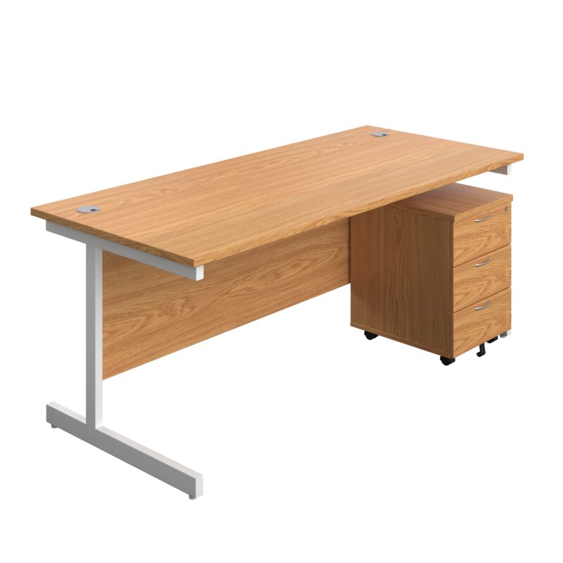 Single Upright Rectangular Desk + Mobile 3 Drawer Pedestal | 1800 X 800 | Nova Oak/White