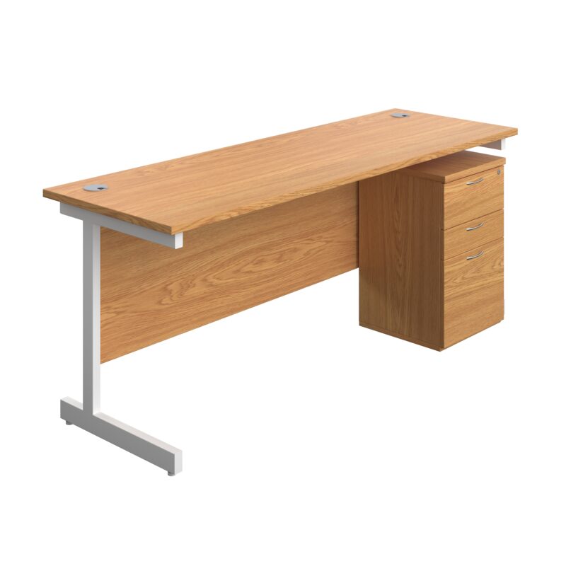 Single Upright Rectangular Desk + High Mobile Pedestal 3 Drawer | 1800 X 600 | Nova Oak/White