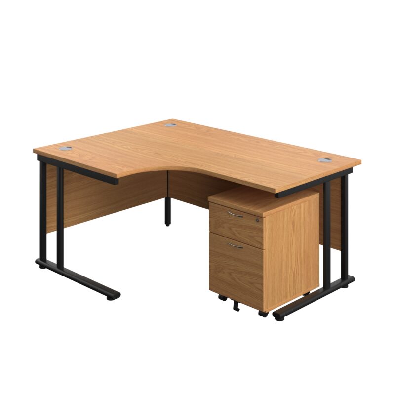 Twin Upright Left Hand Radial Desk + Mobile 2 Drawer Pedestal | 1600X1200 | Nova Oak/Black