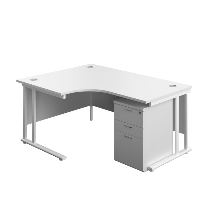 Twin Upright Left Hand Radial Desk + High Mobile Pedestal 3 Drawer | 1600X1200 | White/White