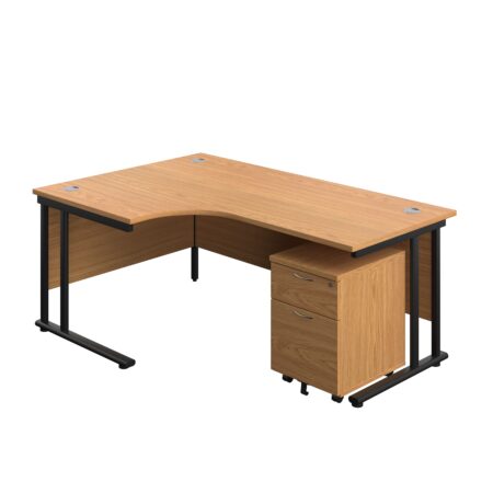 Twin Upright Left Hand Radial Desk + Mobile 2 Drawer Pedestal | 1800X1200 | Nova Oak/Black