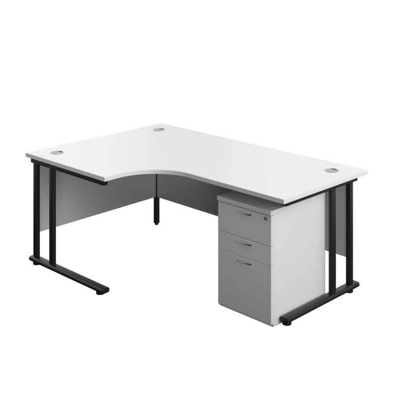 Twin Upright Left Hand Radial Desk + High Mobile Pedestal 3 Drawer | 1800X1200 | White/Black