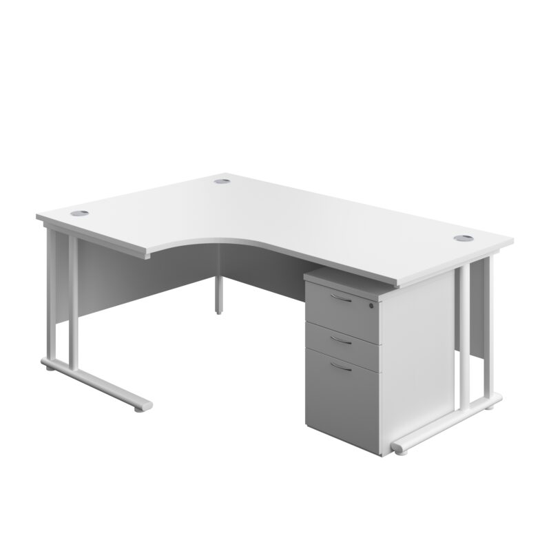 Twin Upright Left Hand Radial Desk + High Mobile Pedestal 3 Drawer | 1800X1200 | White/White