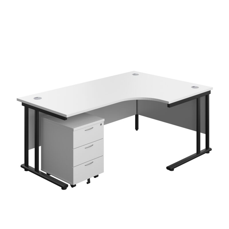 Twin Upright Right Hand Radial Desk + Mobile 3 Drawer Pedestal | 1800X1200 | White/Black