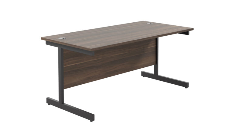 Single Upright Rectangular Desk: 800mm Deep | 1600 X 800 | Dark Walnut/Black