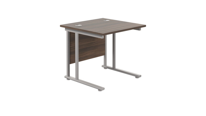 Twin Upright Rectangular Desk: 800mm Deep | 800X800 | Dark Walnut/Silver