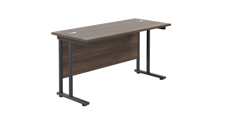 Twin Upright Rectangular Desk: 600mm Deep | 1200X600 | Dark Walnut/Black