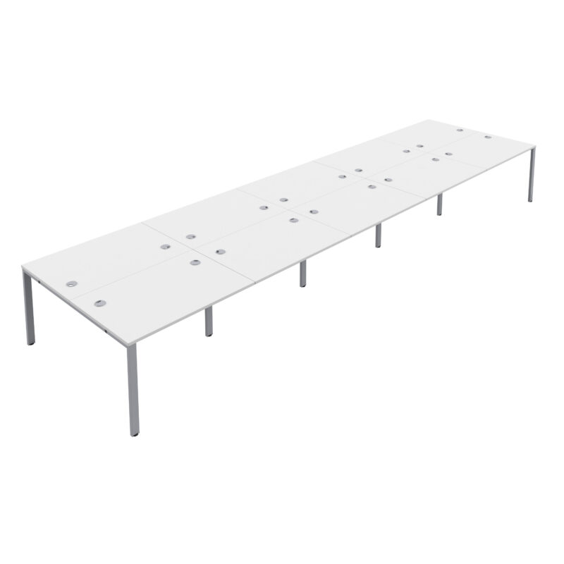 CB Bench with Cable Ports: 10 Person | 1400 X 800 | White/Silver