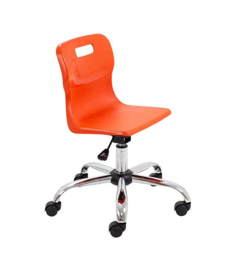 Titan Swivel Junior Chair with Chrome Base and Castors | Size 3-4 | Orange/Chrome