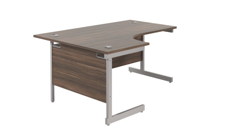 Single Upright Left Hand Radial Desk | 1600 X 1200 | Dark Walnut/Silver