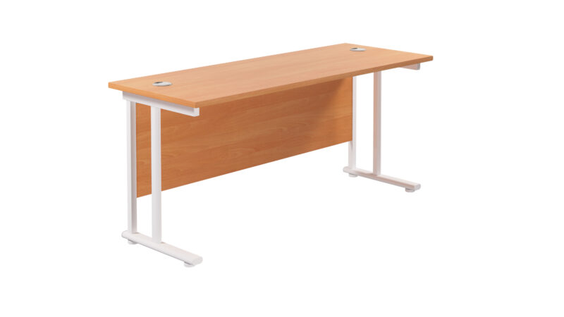 Twin Upright Rectangular Desk: 600mm Deep | 1600X600 | Beech/White