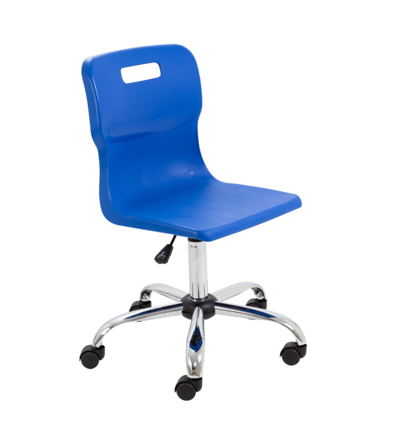 Titan Swivel Senior Chair with Chrome Base and Castors | Size 5-6 | Blue/Chrome