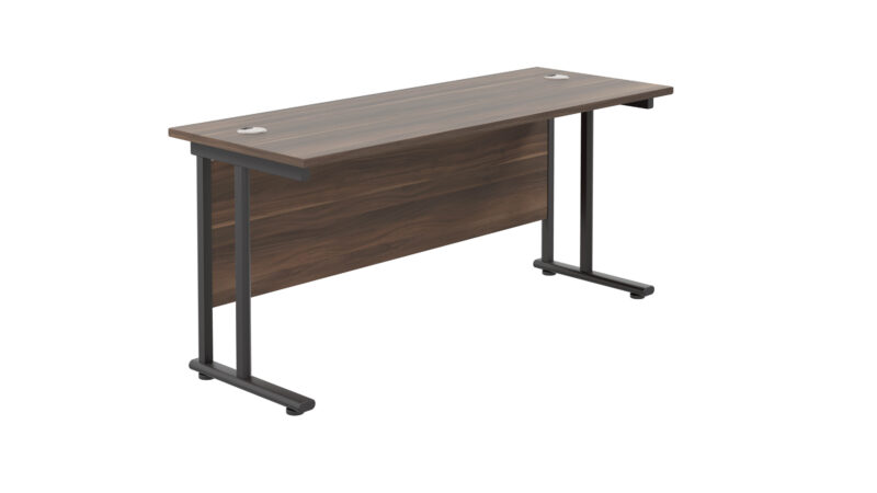 Twin Upright Rectangular Desk: 600mm Deep | 1600X600 | Dark Walnut/Black