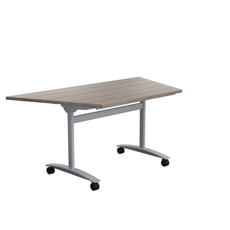 One Trapezoidal Tilting Table | 1600 X 800 | Grey Oak/Silver