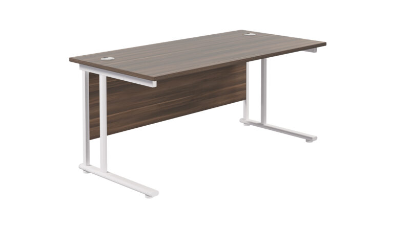 Twin Upright Rectangular Desk: 800mm Deep | 1600X800 | Dark Walnut/White