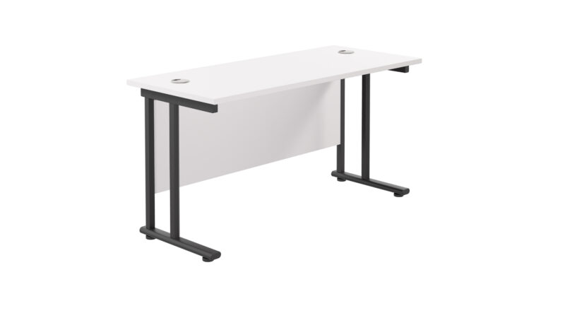 Twin Upright Rectangular Desk: 600mm Deep | 1400X600 | White/Black