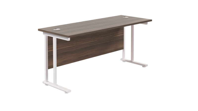 Twin Upright Rectangular Desk: 600mm Deep | 1800X600 | Dark Walnut/White