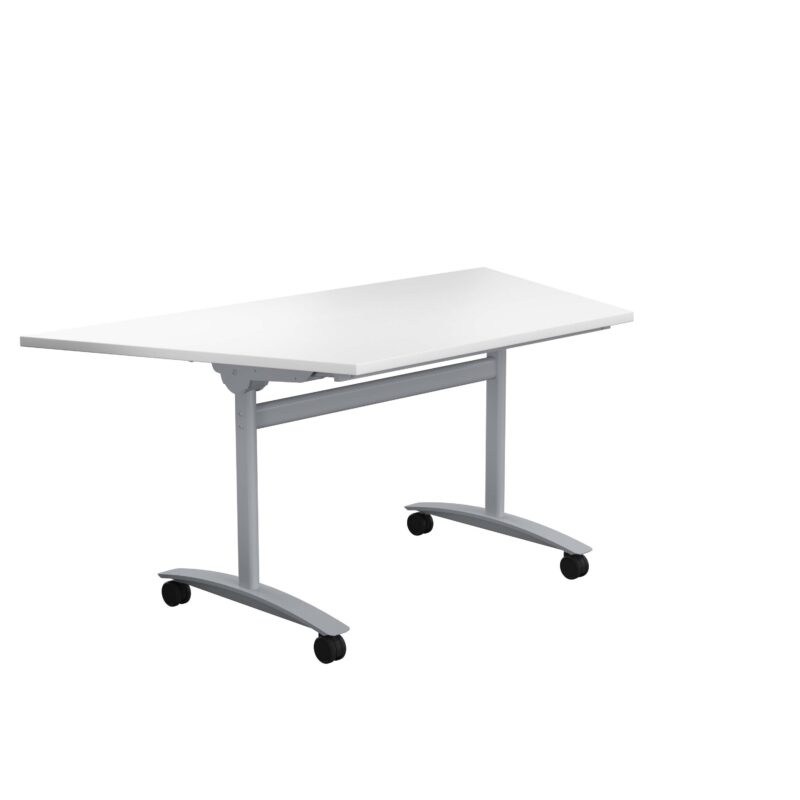 One Trapezoidal Tilting Table | 1600 X 800 | White/Silver