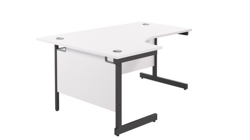 Single Upright Left Hand Radial Desk | 1600 X 1200 | White/Black