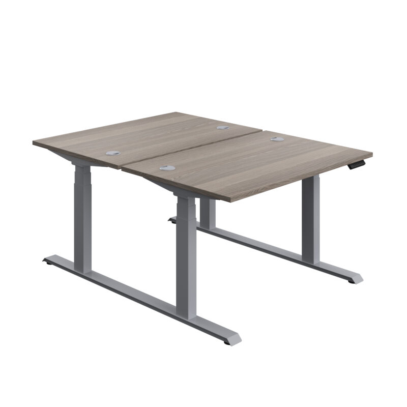 Economy Back To Back Sit Stand Desk | 1200 X 800 | Grey Oak/Silver