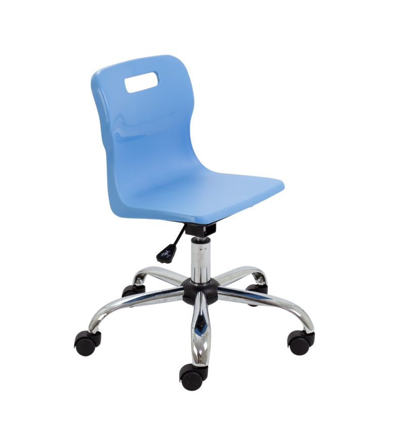 Titan Swivel Junior Chair with Chrome Base and Castors | Size 3-4 | Sky Blue/Chrome