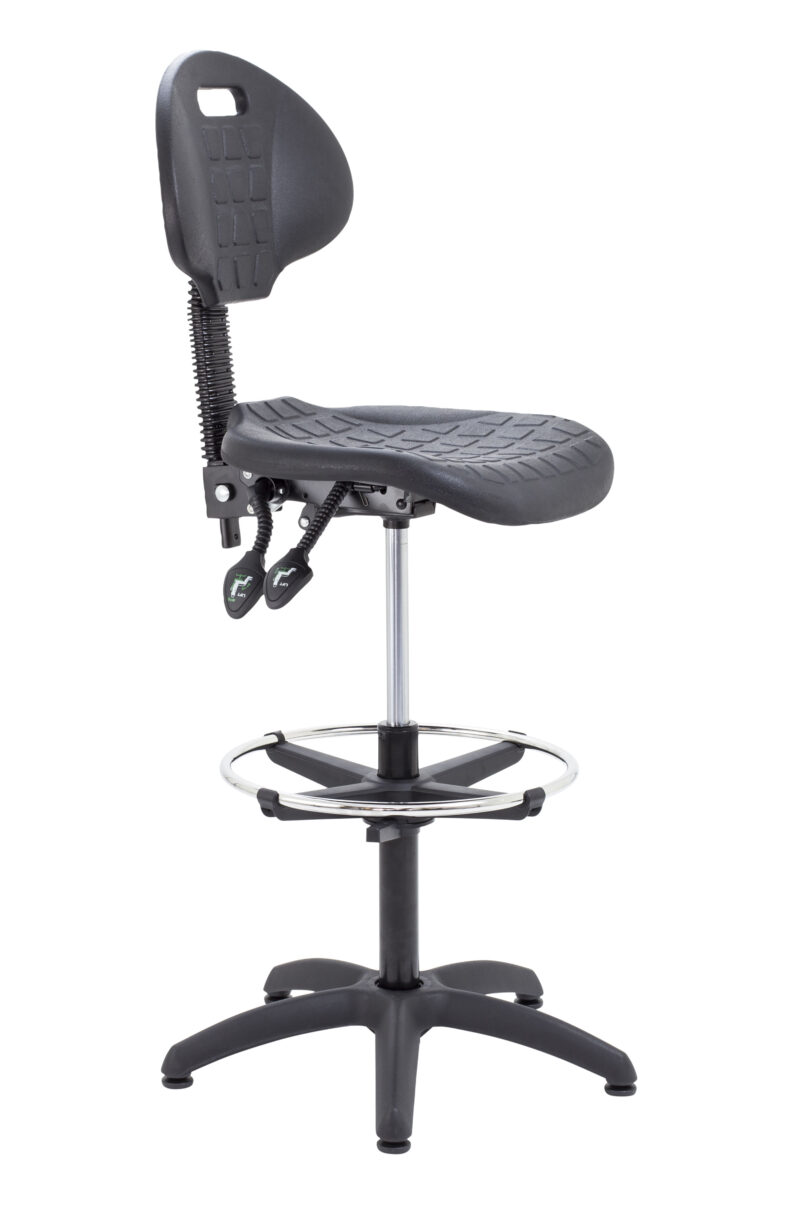 Factory Chair 2 Lever with Draughtsman Kit | Adjustable Foot Ring | Black