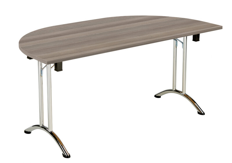 One Union D-End Folding Table | 1600 X 800 | Grey Oak/Chrome