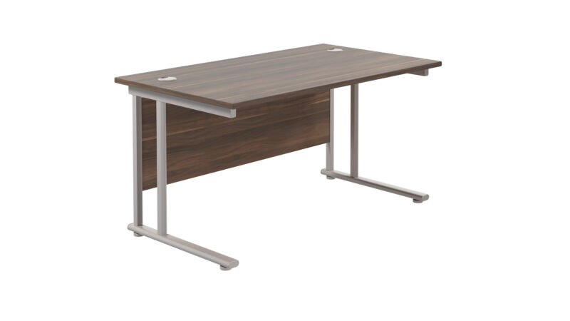 Twin Upright Rectangular Desk: 800mm Deep | 1400X800 | Dark Walnut/Silver