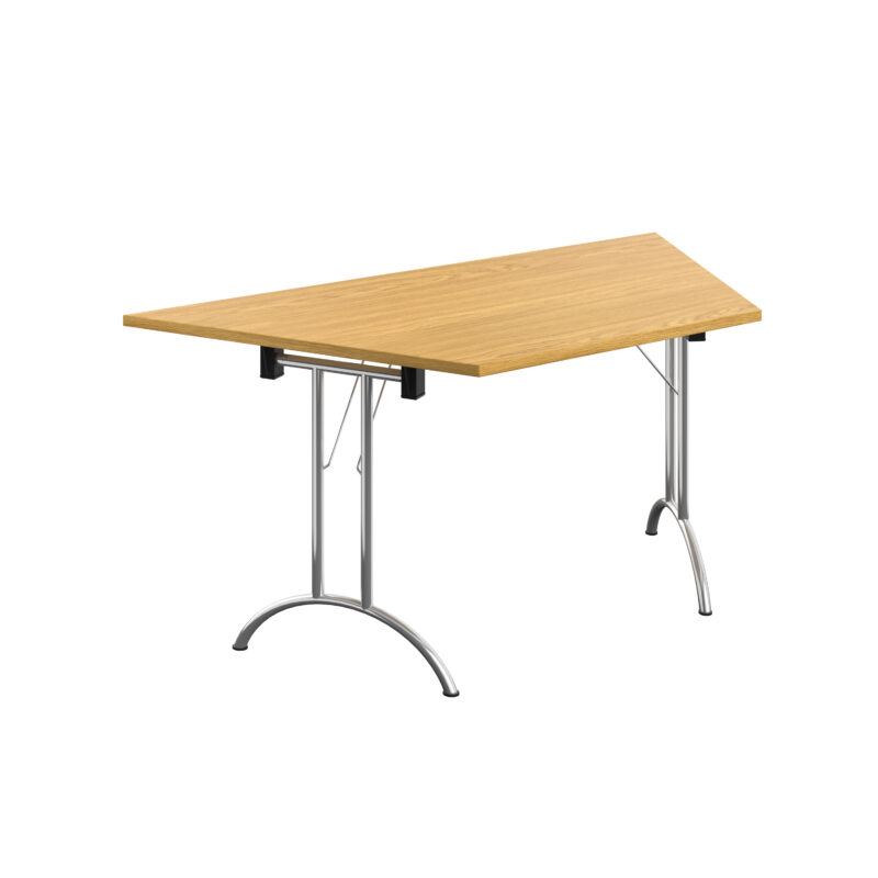 One Union Trapezoidal Folding Table | 1600 X 800 | Nova Oak/Chrome