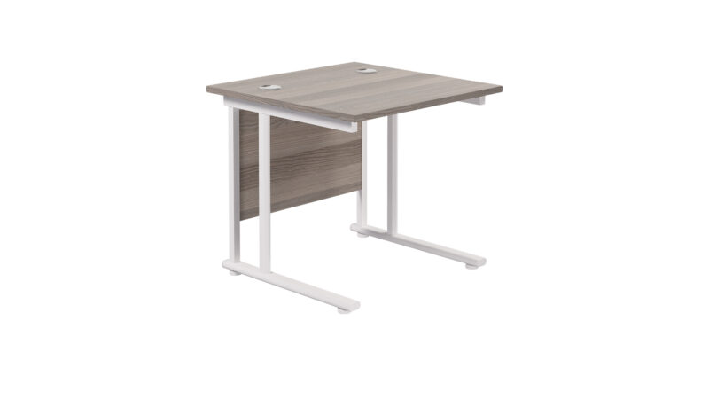 Twin Upright Rectangular Desk: 800mm Deep | 800X800 | Grey Oak/White