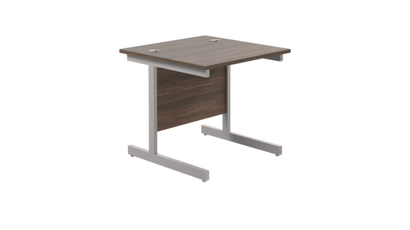 Single Upright Rectangular Desk: 800mm Deep | 800 X 800 | Dark Walnut/Silver