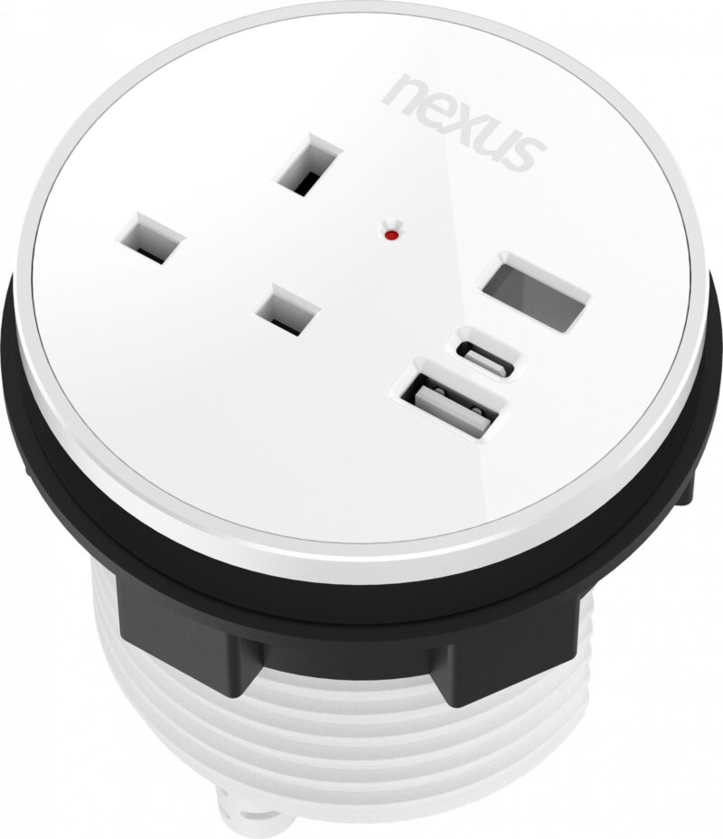 Circular In-Desk Power Module: 1 Outlet: 30W USB-C, 27W USB-A, USB-A Blank | White Housing/White Bezel/White Veneer